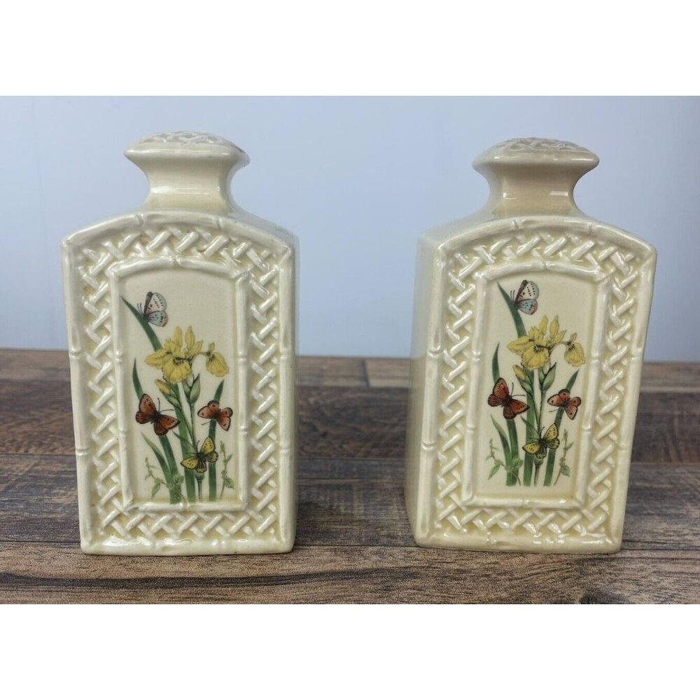 Vintage Ceramic Salt & Pepper Shakers Butterflies Flowers Cottage Core Charm